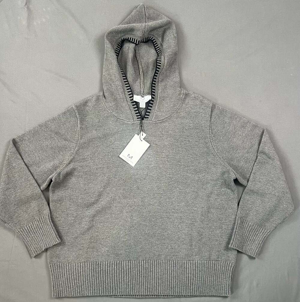 Magaschoni Woman Medium Grey Heather/Black Hooded Knit Sweater 1X/TG